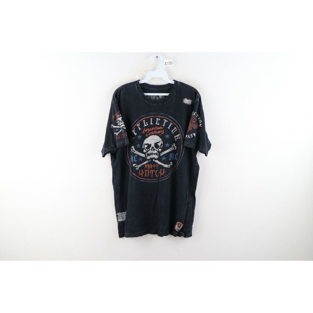 Affliction American Customs Matt Hotch Design Mens Large Skull Print T-Shirt